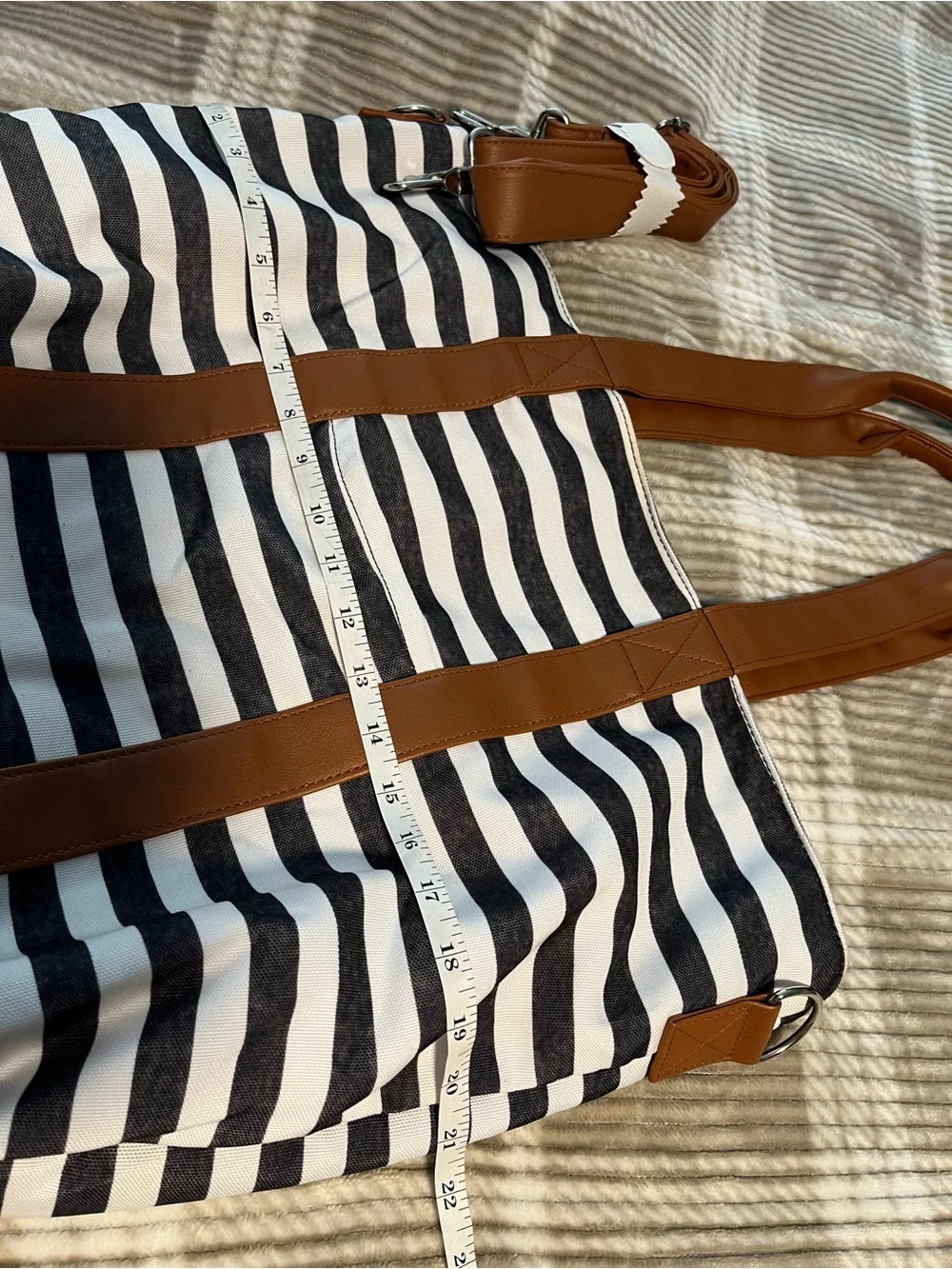 Kindred Bravely Black & White Striped Tote with Brown Accents